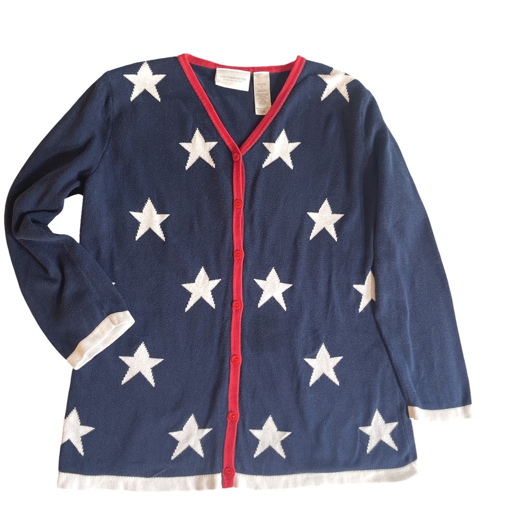 Liz Claiborne Navy and White Star Cardigan